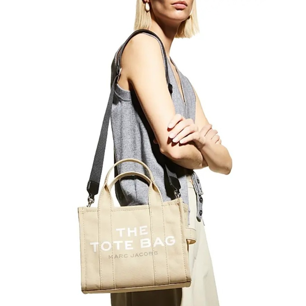 Marc Jacobs Womens The Mini Tote Beige Cotton Canvas Crossbody Handbag Purse